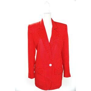 VTG 80s JH Collectibles Polka Dot Blazer Women's 8 Red White Preppy Pin Up Retro